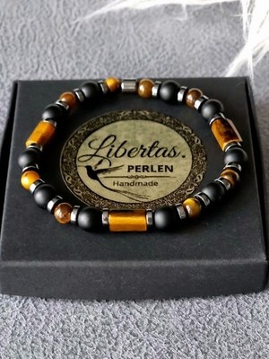 Onyx Matt/Tigerauge/Hämatit  Herren Armband 20cm Flexibel Natursteinen  Neu  