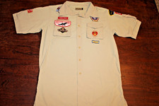 Boy Scouts of America BSA Men's Shirt Tan Medium 100 Supplex Nylon Sewn Patch