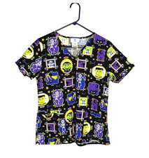 SB Scrubs Women's Halloween Spooky V Neck Scrub Top Nurse Medical S