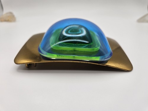 Vintage Aaronel DeRoy Gruber Vacuum Formed Plexiglass Brass Belt Buckle Signed - Picture 4 of 17