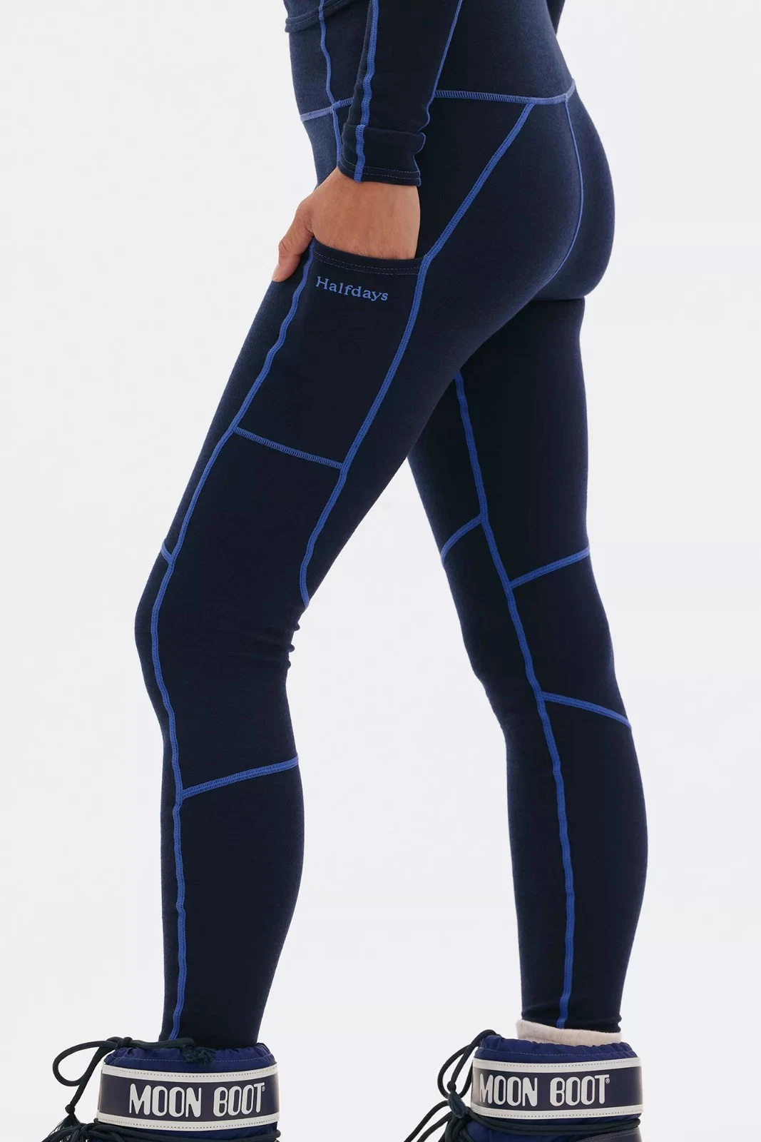 Halfdays Women’s Hallie Merino Wool BaseLayer Leggings Navy Blue NWT Size L