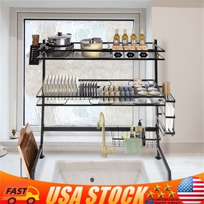 2-tiers Adjustable Large 24.4'' Dish Drying Rack Large Drainage Over-the-sink