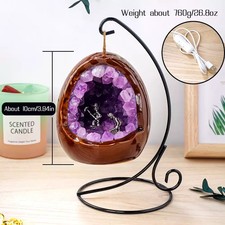 Natural Crystal Amethyst Bud Dinosaur Egg Shaped Geode Lamp with Mini Miner