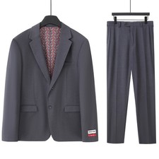 Men's Solid Gray Polyester Classic Slim Fit 2-Piece Suit, US Size nwt