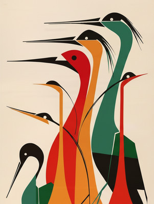 Mid Century Modern Birds Poster - Retro Minimalist Art Print Wall Art Decor Gift