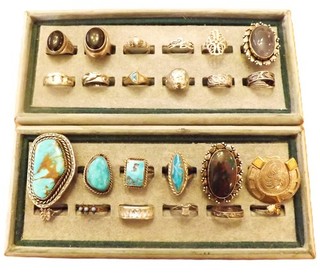 925 SILVER RINGS 24 LOT MULTI SIZE AND STONES 6 0Z. TOTAL WT. VINTAGE