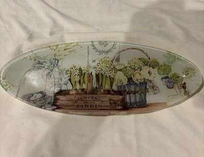 Prima Designs Glass Floral/ Country Platter 16'' X 6'