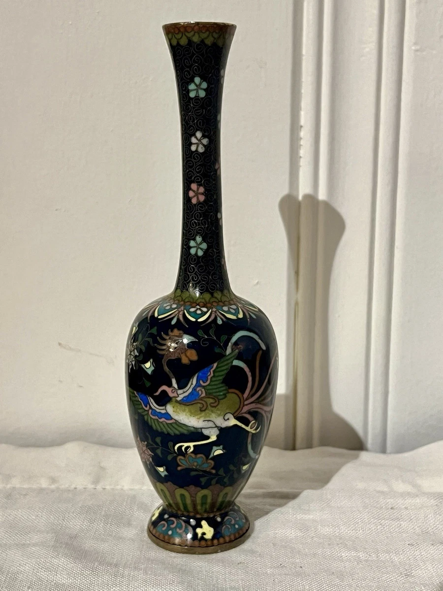 蓝色景泰蓝日本古董花瓶| eBay