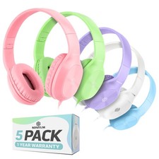5 Pack Kids Headphones For School Bulk Set OnEar 3.5mm Wired Mixed Colors