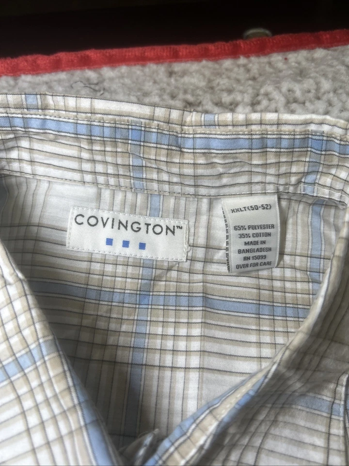 Camisa de vestir para hombre Covington manga corta talla XXL azul a rayas blancas abotonadas Foto 2 de 4