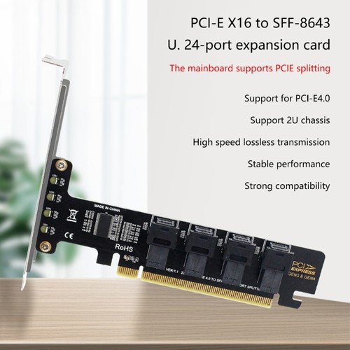PCIE X16 to 4 Port NVME SFF-8643 SFF-8639 Expansion Card PCIE4.0 Split Card - Picture 7 of 8