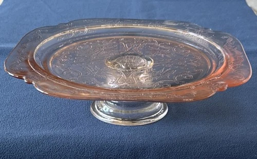 Vintage Indiana Glass "Recollection" Madrid Pink Pedestal Footed Cake Plate