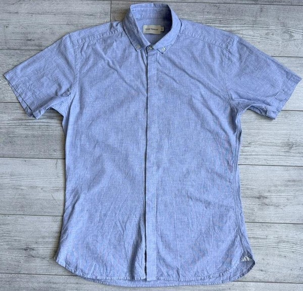 Men Oliver Spencer Shirt Blue Cotton-Linen 40 /L /