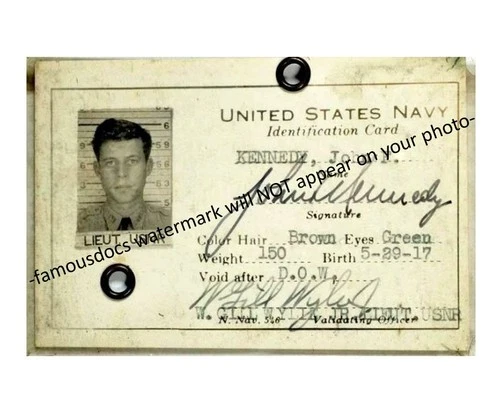 John F Kennedy Navy ID Card PHOTO 4x6 Photo Reprint US NAVY JFK World War II