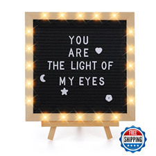 Felt Letter Board with LED Lights - 10x10" Custom Message Sign Wood Stand