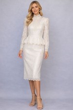 JESSICA McClintock Bridal Ivory Lace Dress Vintage 10 High Neck Long Sleeve