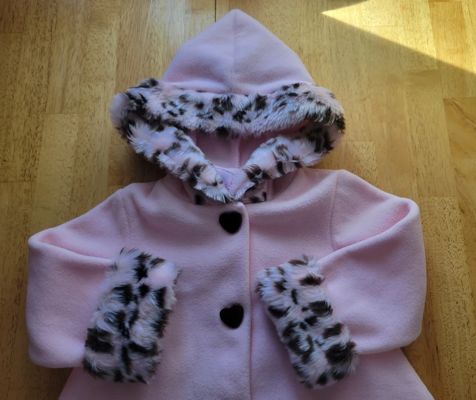 Sophie Rose Little Girls Size 2t Pink Fleece/Faux Fur Trimmed Hooded Coat - Image 3 of 4