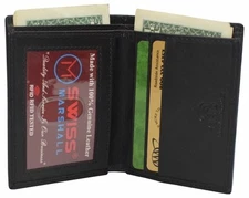 Slim Bifold Front Pocket Wallet 2 ID Window Credit Card Holder Genuine Leather R