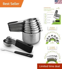 Elegant Magnetic Measuring Cups & Spoons Set - 15 Pieces, Black Stainless Steel