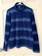 Eddie Bauer Men's Medium Fleece Quarter-Zip Pullover Sweater Blue Striped