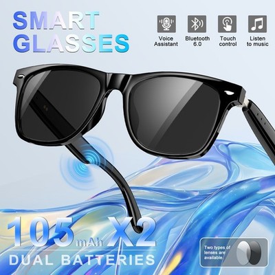 Smart Glasses Polarized Bluetooth Sunglasses With Speaker Voice Control Black