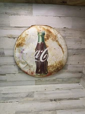 1950 ORIGINAL & AUTHENTIC '' COCA-COLA '' BUTTON METAL SIGN 24” FADED WHITE VTG
