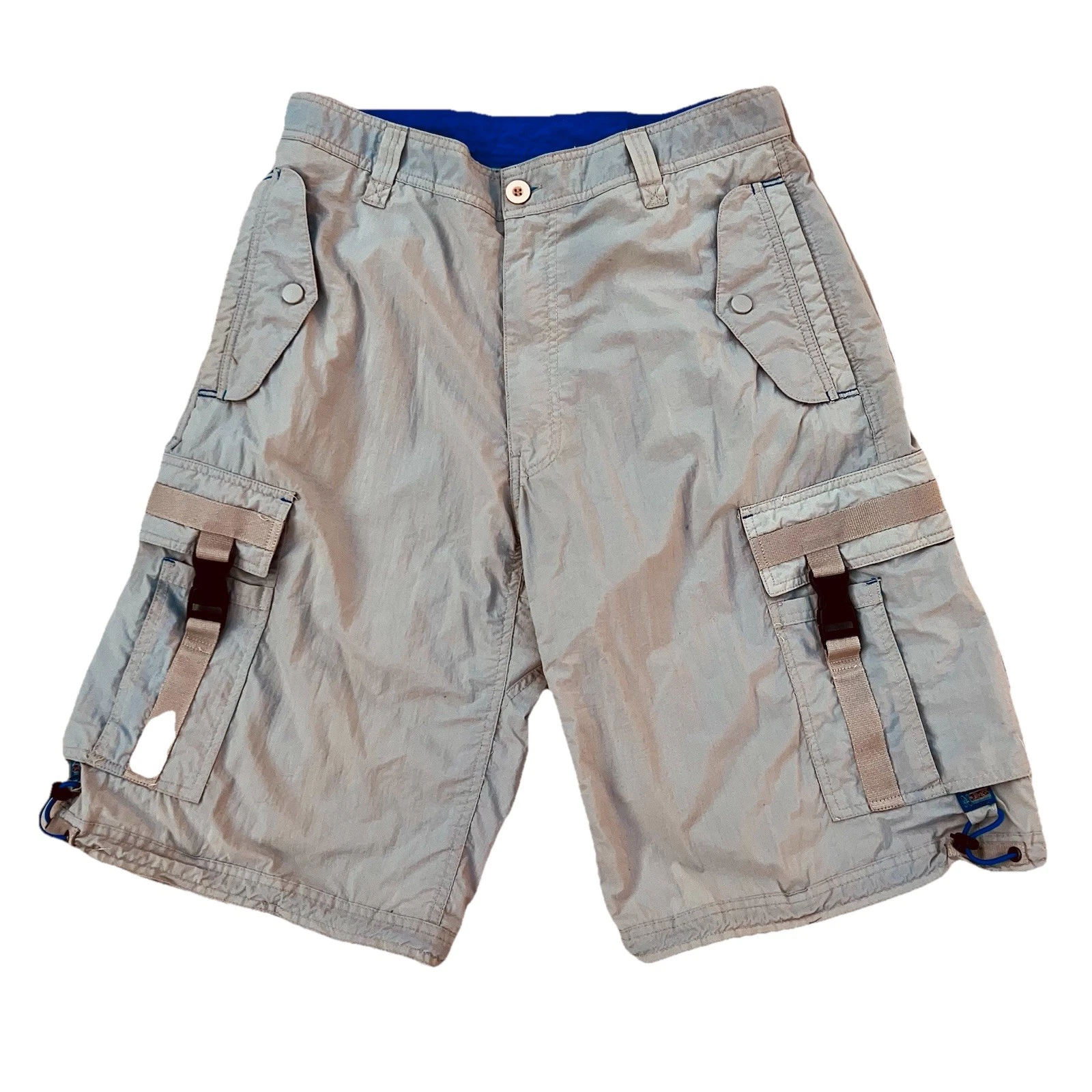 Vtg Nesi AG Peace Men Cargo Nylon Hiking Rave Shorts Beige Size L