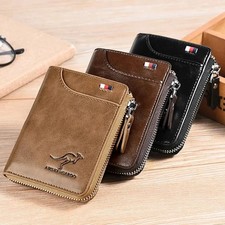 Cartera De Cuero Plegable Para Hombre Billetera Con Cremallera Bloqueo RFID USA