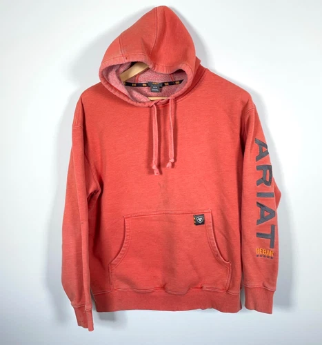 Ariat Rebar Hoodie Men's Medium Faded Red Orange Sweatshirt Embroidered