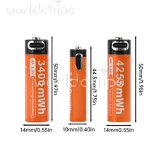 AAA or AA Battery Rechargeable USB Type-C Li-Ion 1.5V 1100mWh 3400mWh 4255mWh