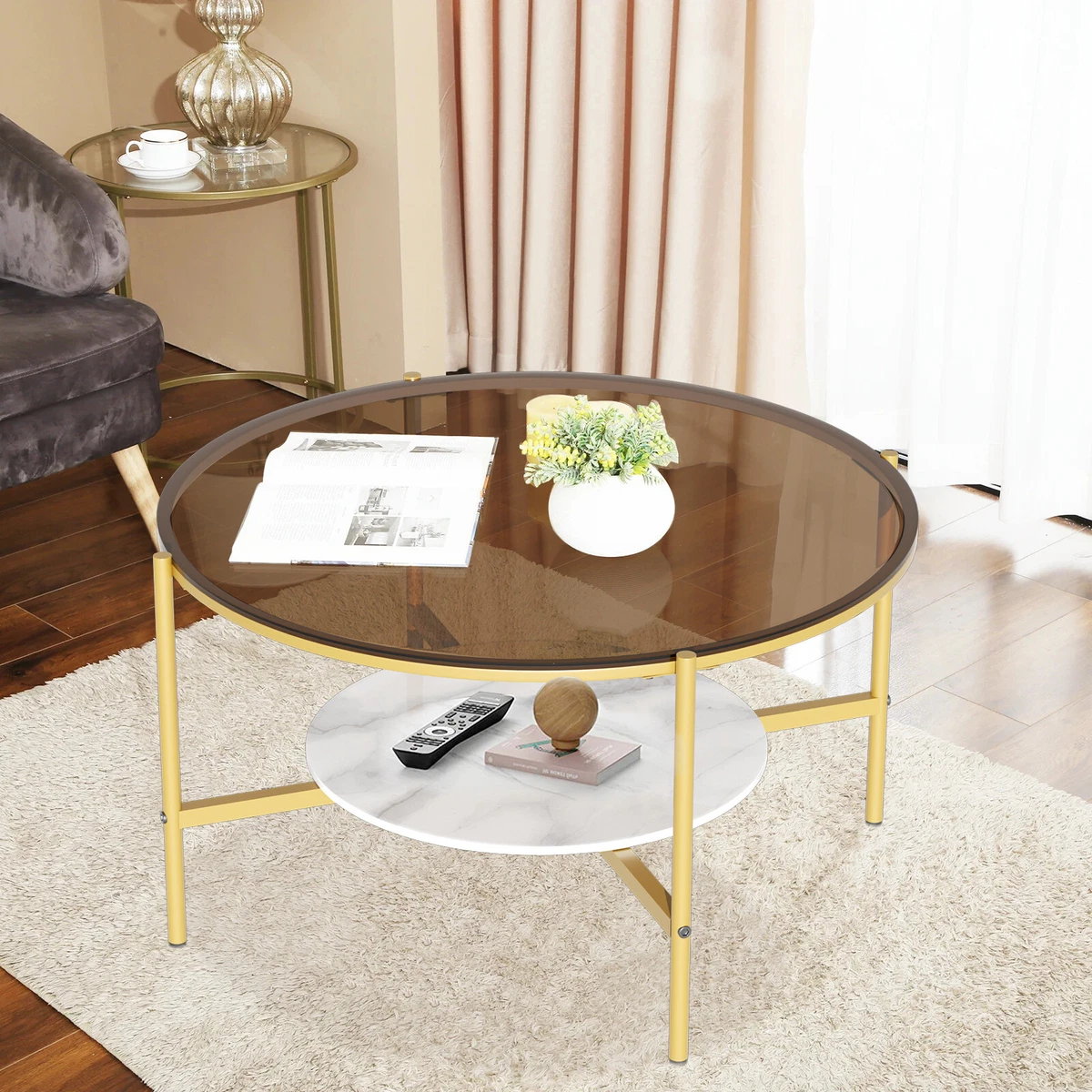 Round stone online top coffee table