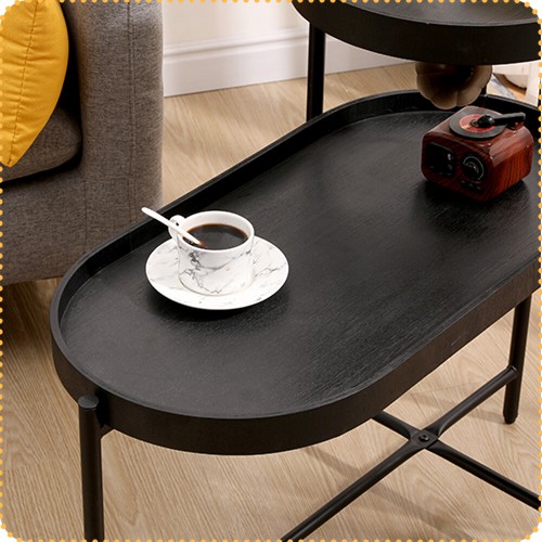2-Tier Black Side Table End Table with Storage Sofa Table & Metal Frame - Picture 15 of 17