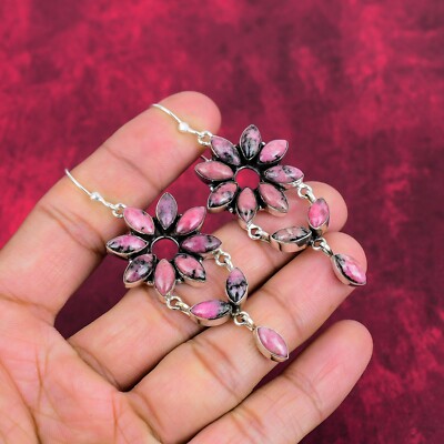 Rhodonite Balancing Gemstone Handmade 925 Sterling Silver Earrings Jewelry