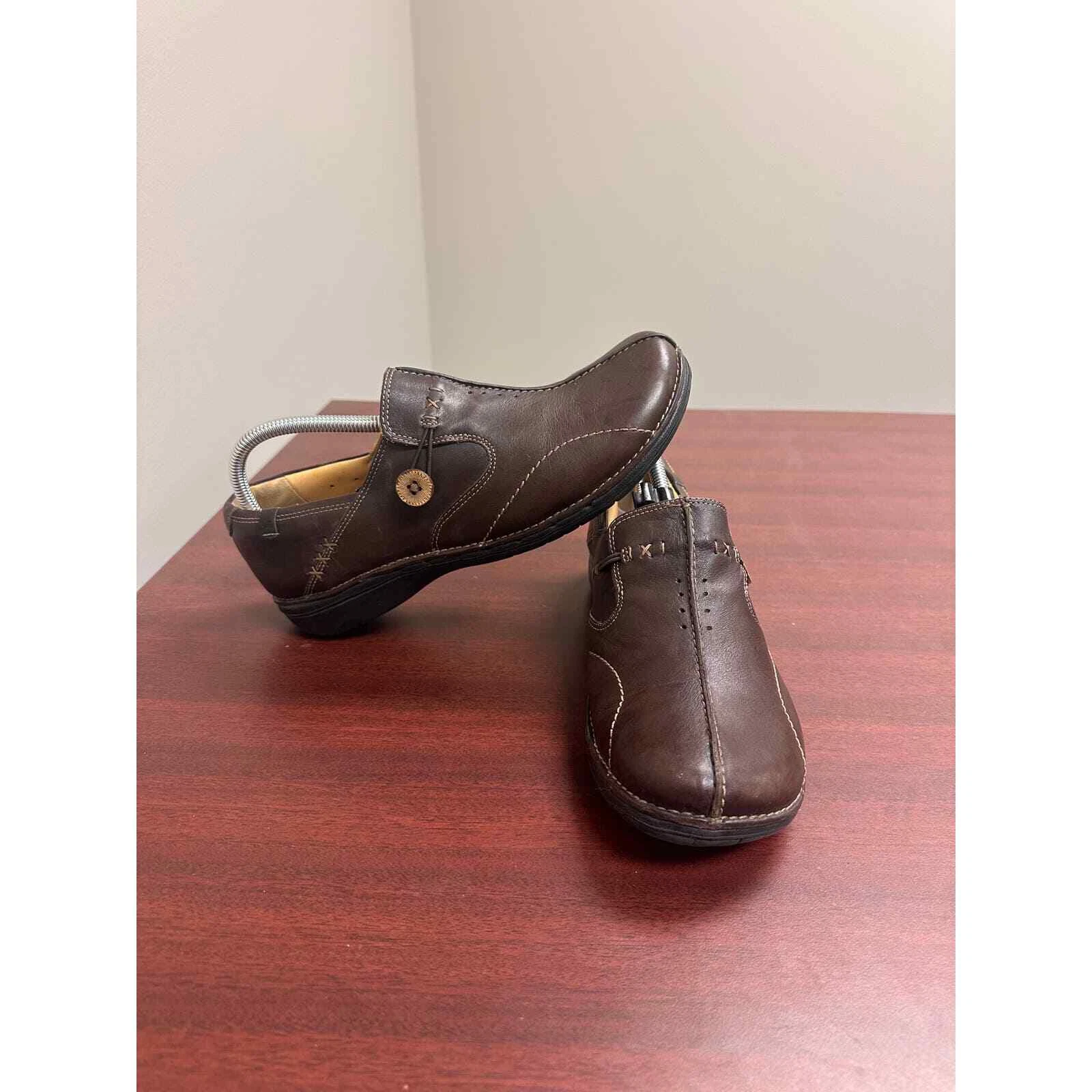 Mocassini donna Clarks destrutturati un loop taglia 11 slip on scarpe pelle marrone
