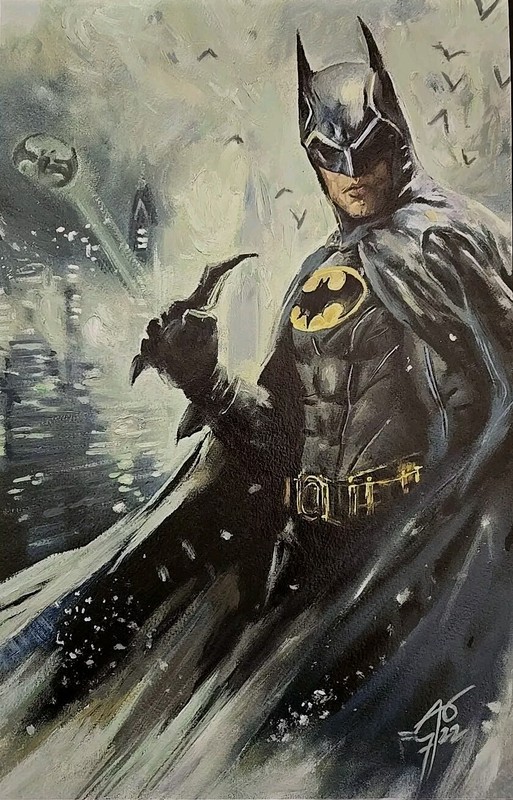 Batman Original Acrylic Painting by Rudy Ao 11x17 on Watercolor Board Signed 