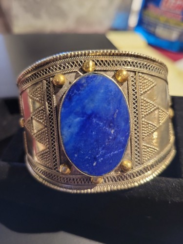 Bracelet Vintage Argent 925 Et Lapis-lazuli – Style Brutaliste Années 70, 67,6 G – Occasion, Pièce Unique