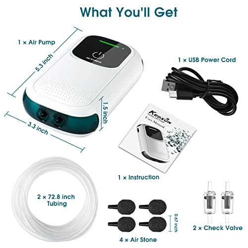 Battery Aquarium Air Pump, Rechargeable and Portable Fish Aerator 2 Outlet - Picture 4 of 8