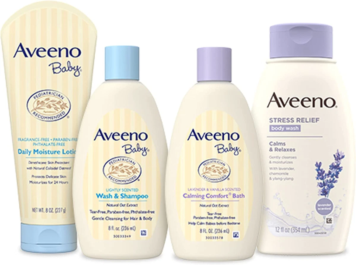 Aveeno Baby Daily Bathtime 4 Items Gift Wash & Shampoo & Lotion & Stress  Relief