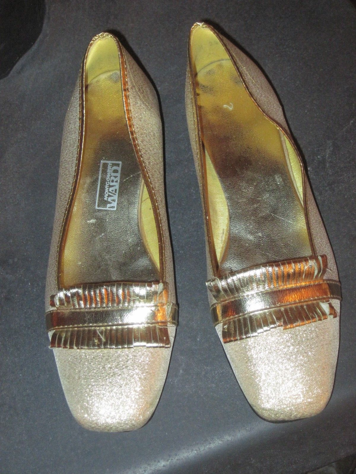 PANTOFOLA D’ORO Scarpe ciabatte Montgomery Ward vintage anni 60 oro metallizzato misura 6 5