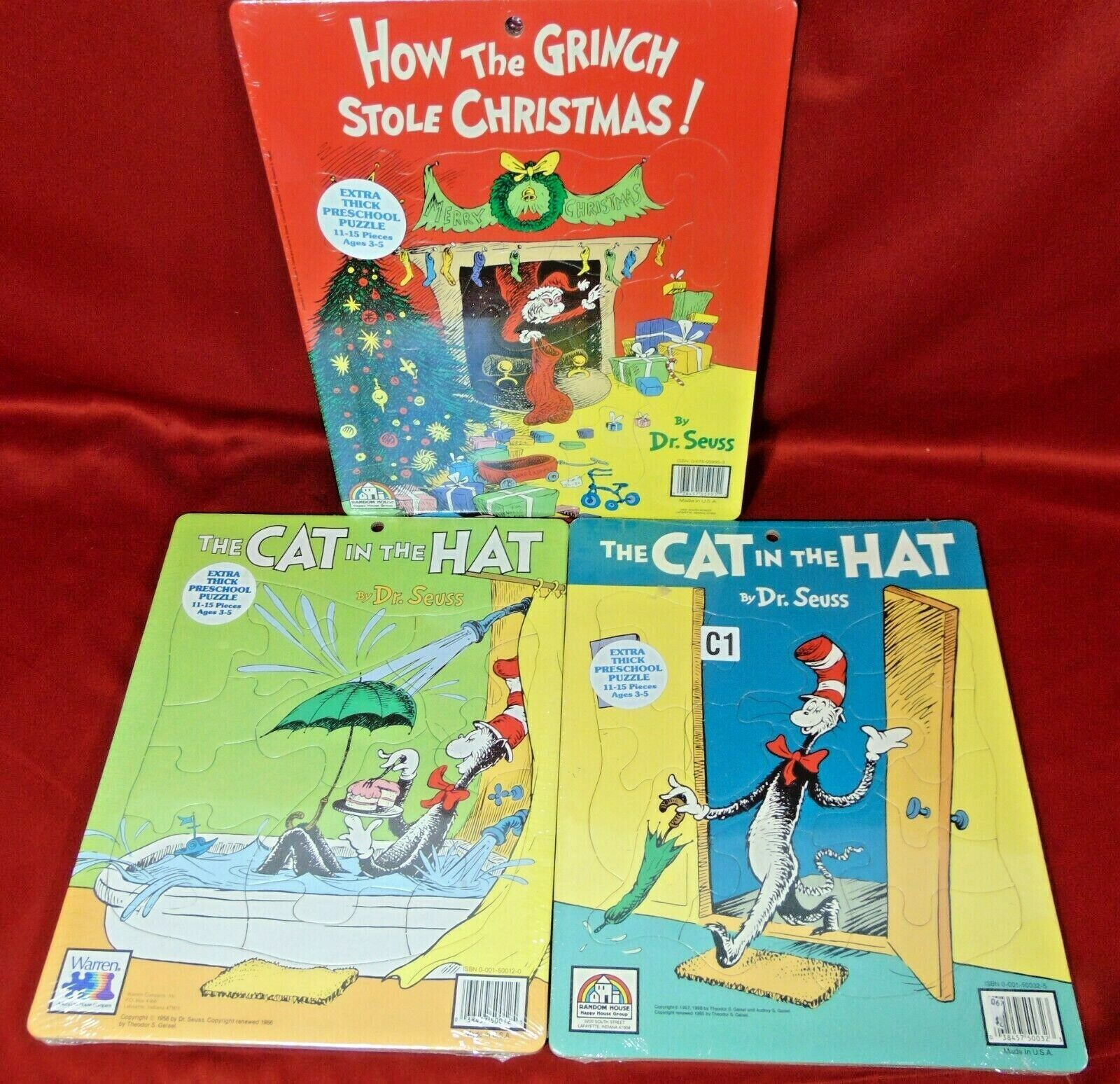 Vintage Dr Suess Frame Tray Puzzle Lot Cat in the Hat & Grinch Stole  Christmas
