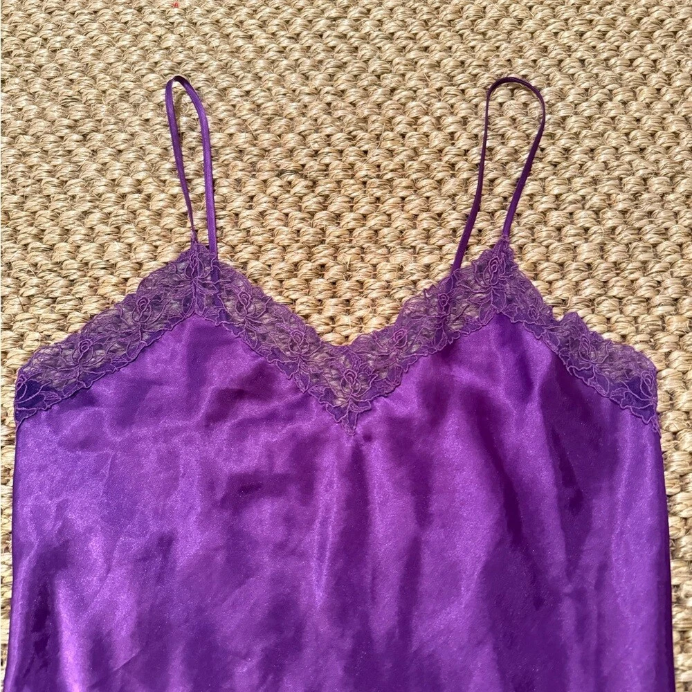 UNDERCOVER Camicia da notte donna Victoria Secret vintage viola scuro raso pizzo taglia large