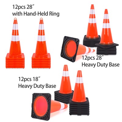 12pcs/Set Safety Traffic Cones 18'' 28'' w/Reflective Collars PVC Traffic Cones