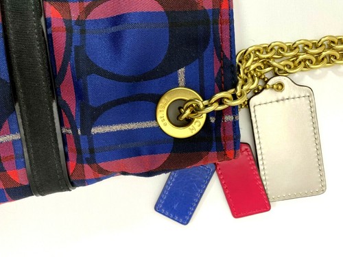 Coach Handtasche Poppy Tartan C Signature marineblau/pink kariert: Beuteltasche mit Druckknopfkette #21136 - Bild 4 von 12