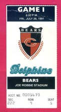 NFL DEBUTS! BRYAN COX/SCOTT MITCHELL/GARDOCKI-7/26/91 BEARS/DOLPHINS TICKET STUB