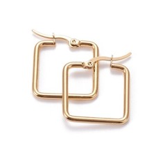 201 Stainless Steel Hoop Earrings Square Gold 25x22x2mm Pin 0.7x1mm  P540