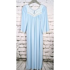 VINTAGE LORRAINE 80s/90 Nylon Maxi Nightgown USA Pale Blue Modest Cottage Small