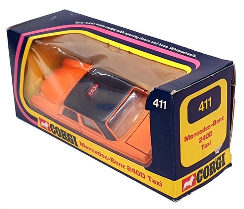 Corgi 13cm Long Diecast 411 - Mercedes Benz 240D Taxi - Orange/Black - Picture 5 of 5