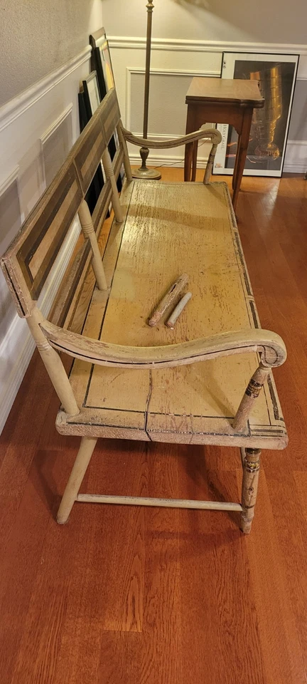 Antiguo banco holandés Pensilvania pintado del siglo XIX Foto 3 de 4