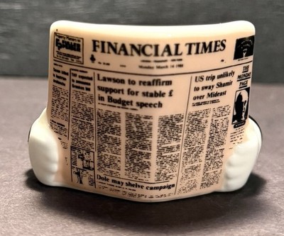 Vintage 1988 Novelty Ceramic Egg Cup- Financial Times,  Kitschy Kitchen Decor