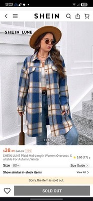 SHEIN LUNE Plaid Mid-Length Women Overcoat, Super Soft & Comfortable, New